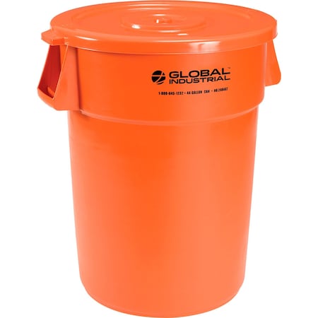 Global Industrial Plastic Trash Can with Lid, 44 Gallon Bright Orange 240462BORCL